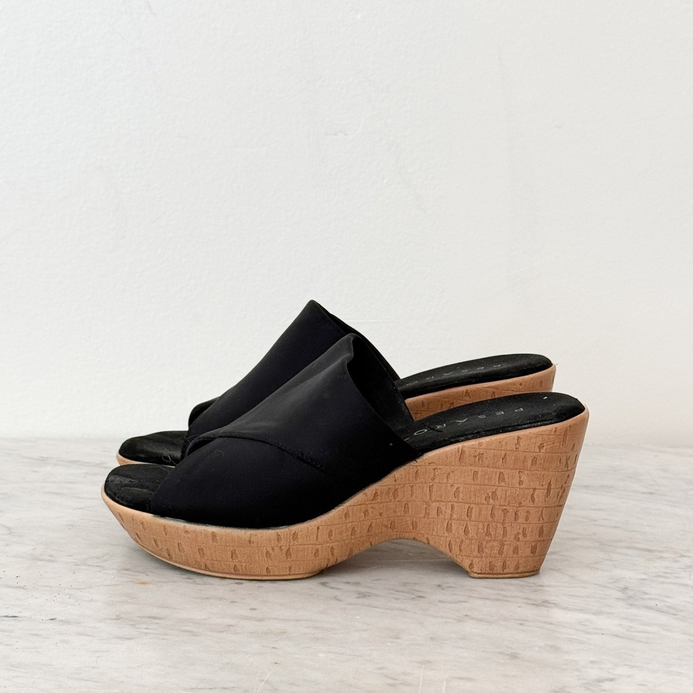 Summer Boho Pesaro Wedge Mule Sandals 9 Black Crossover Strap Faux Cork Platform